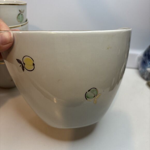 Vtg compote service Riga Porcelain PFF Stamps For 4 Servings Hand painted Apples - Picture 4 of 16